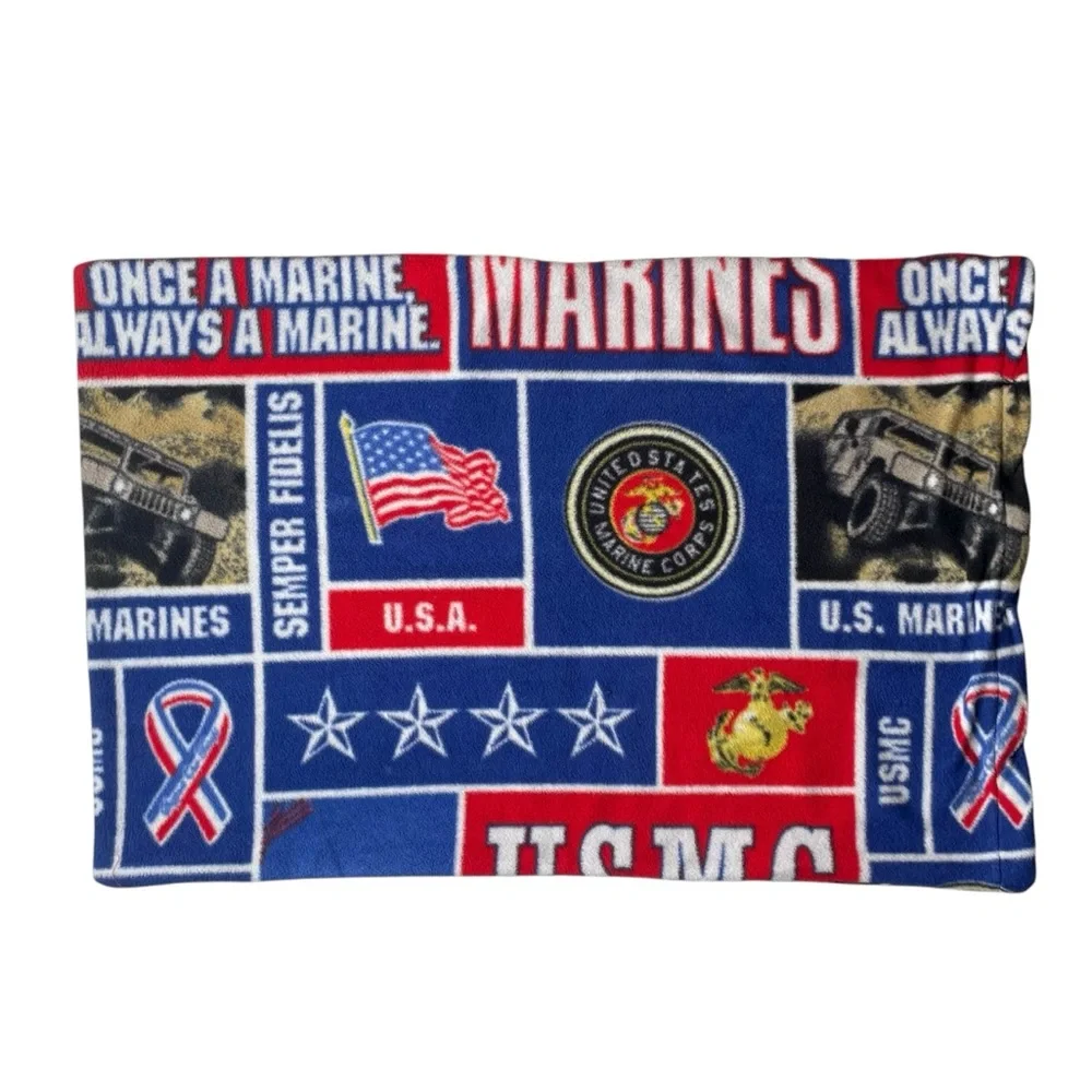 USMC Marine Corps Fleece Pillowcase Marines Flag Military Tank Standard Pillow